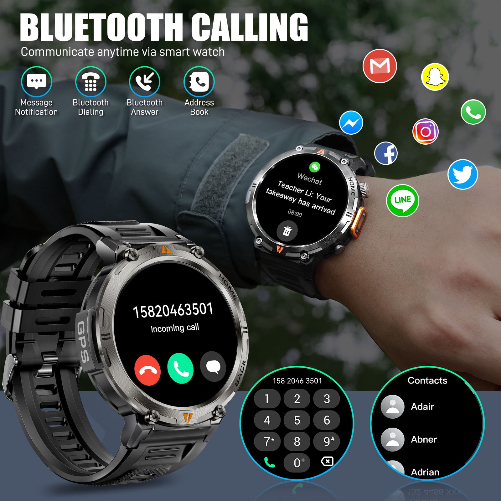 XAXRE KE3Pro GPS Smart Watch for Men with, 3ATM Waterproof Watch 530mAh Smartwatch with Flashlight Compatible with Android iOS, 1pc