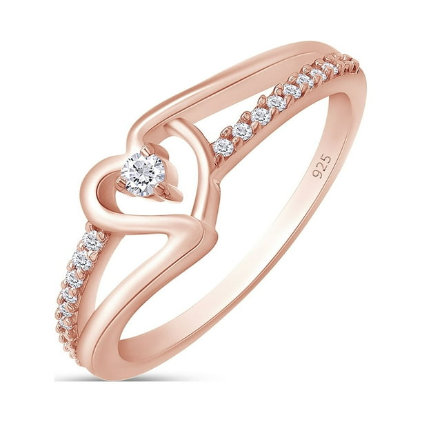 AFFY White Cubic Zirconia Heart Promise Ring in 14k Rose