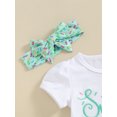 thumbnail image 4 of Bagilaanoe 3pcs Newborn Baby Girl Pants Set Letter Short Sleeve T-Shirt Tops + Flare Trousers + Headband 6M 9M 12M 18M Infant Casual Clothes, 4 of 8