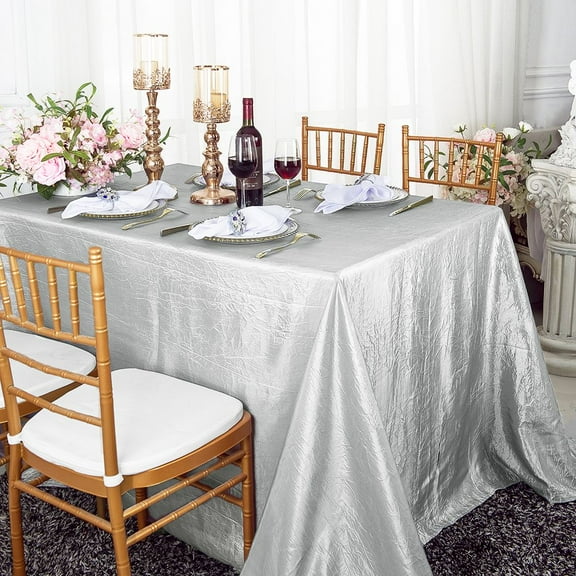 Wedding Linens Inc. 90"x132" Rectangular Seamless Crushed Crinkle Taffeta Tablecloth - Platinum