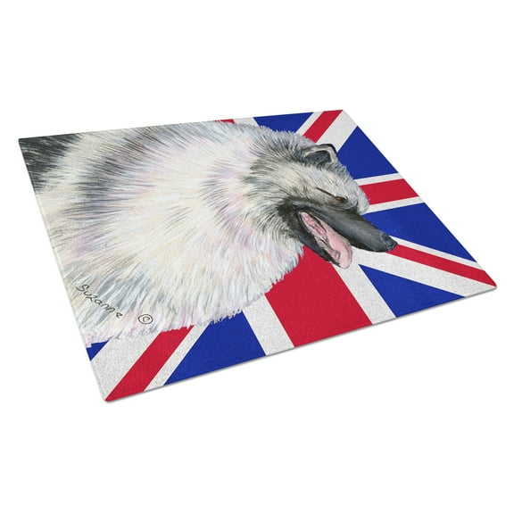 Caroline's Treasures Keeshond with English Union Jack British Flag Glass Cutting Board Large Size