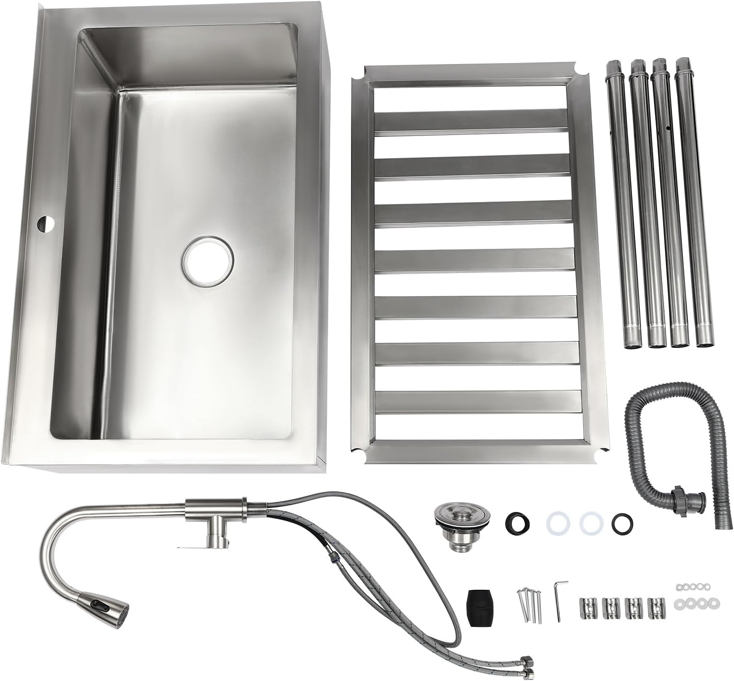 YIYIBYUS Utility Sink, 35.8" L x 23.2" W x 34.3" D Free Standing Single Bowl Kitchen Sink with Cold and Hot Water Faucet, Commercial Stainless Steel Sink for Kitchens, Bathrooms, Garage, Laundry Room