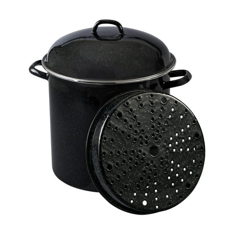 

Granite Ware 15 QT. Heavy Gauge Seafood/Tamale Steamer Pot with Lid & Trivet Speckled Black Stainless Steel Rim