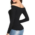 thumbnail image 5 of Lovskoo Women's 2024 Off Shoulder Tops T-Shirt Slim Long Sleeves Spring Fall Stretchy Shirts Blouses Top Black, 5 of 6