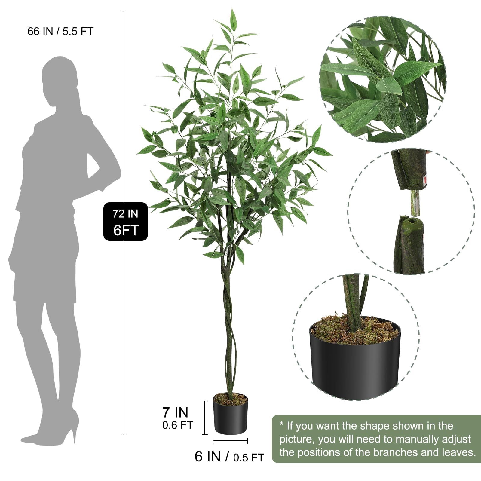 Artificial Tree Plant Eucalyptus Tree 6 FT Tall, Modern Large Fake Plant Decor in Pot for Indoor Outdoor,Home Office Ideal Housewares Gift Decoration, Eucalyptus Tree