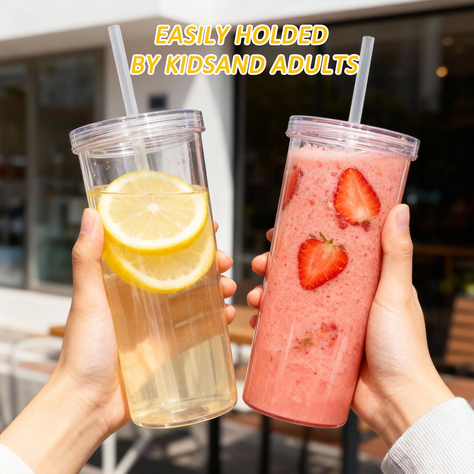 Koomade 2-Pack 20oz Clear Plastic Tumblers with Straws, Shatter-Resistant