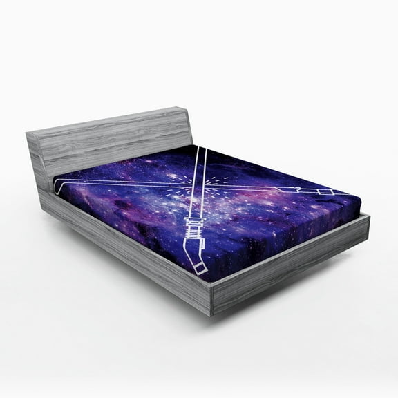Ambesonne Galaxy Fitted Sheet, Outer Space Fantasy, Queen Size, Purple Black