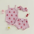 thumbnail image 2 of WUANDIXFA Cherry Baby Outfit Girl Clothes Rib Knit Romper & Shorts Waffled Baby Clothes for Girls 0 3 6 12 18M (Red, 12-18 Months), 2 of 7