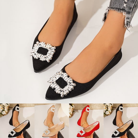 Miluxas Women's Rhinestones Pointed Top Flats Shoes,Comfort Slip on Flat Loafers Fashion Sparkly Wedding Party Ballerina Dress Shoes Red 9.5(43)