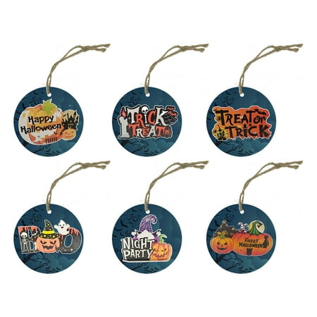 

6 Pieces Pendants Round Wooden Ornaments for Halloween Decor