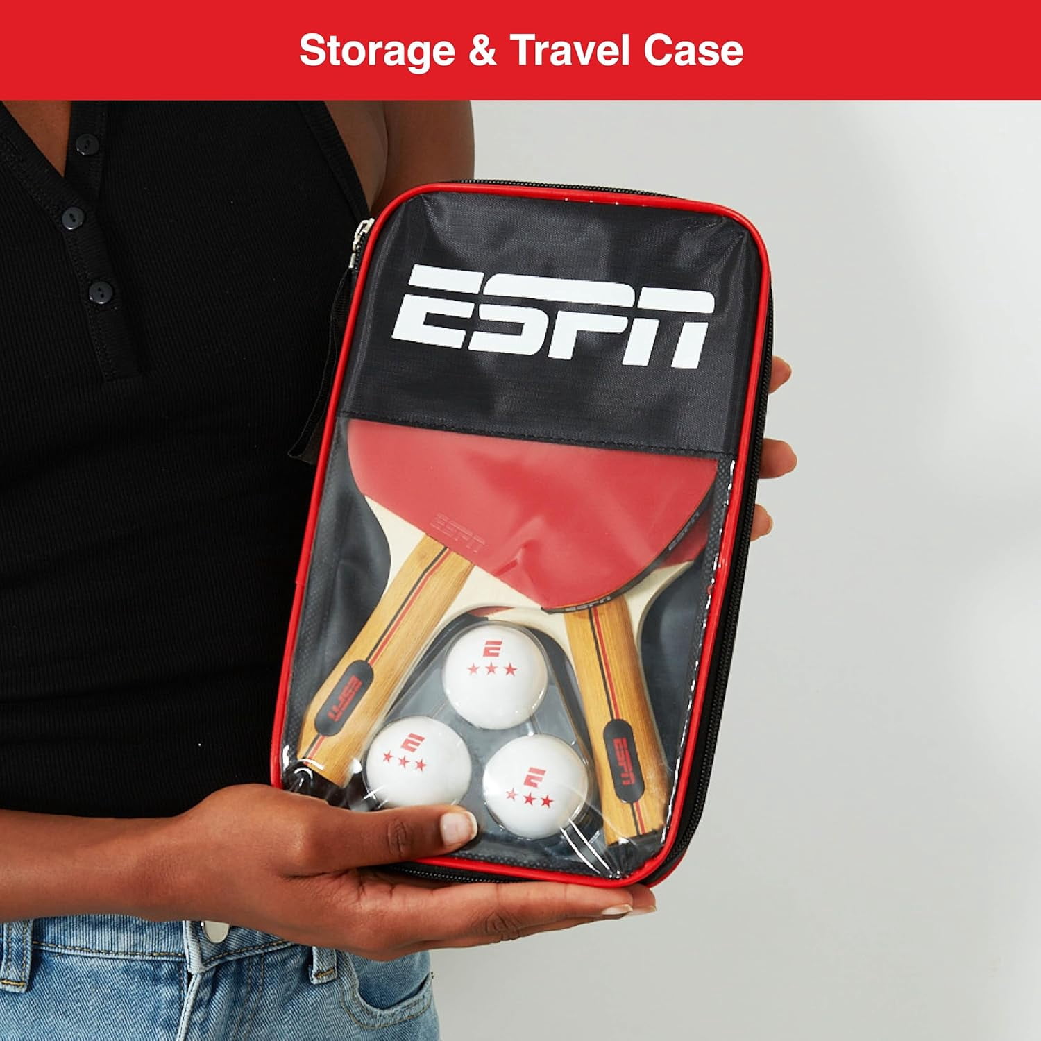 ESPN Ping Pong Paddle Set, Set of 2 Table Tennis Paddles with 3 Ping Pong Balls & Travel Bag