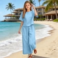thumbnail image 2 of UACY Girls Pants Sets 2 Piece Outfits Casual Half Sleeve Tops with Wide Leg Palazzo Pants Summer Cropped Lounge Set ﻿ (Sky Blue, 7-8 Years), 2 of 6