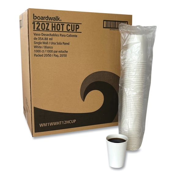 Boardwalk Disposable Paper Hot Cups, 12 oz, White, 1,000/Carton