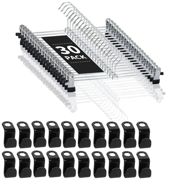 DIY.STORE 30 Pcs Skirts and Pants Hangers with 20 Pcs Hanger Connector Set, Rotatable Pants Hanger with Clips for Skirts/Pants/Jeans