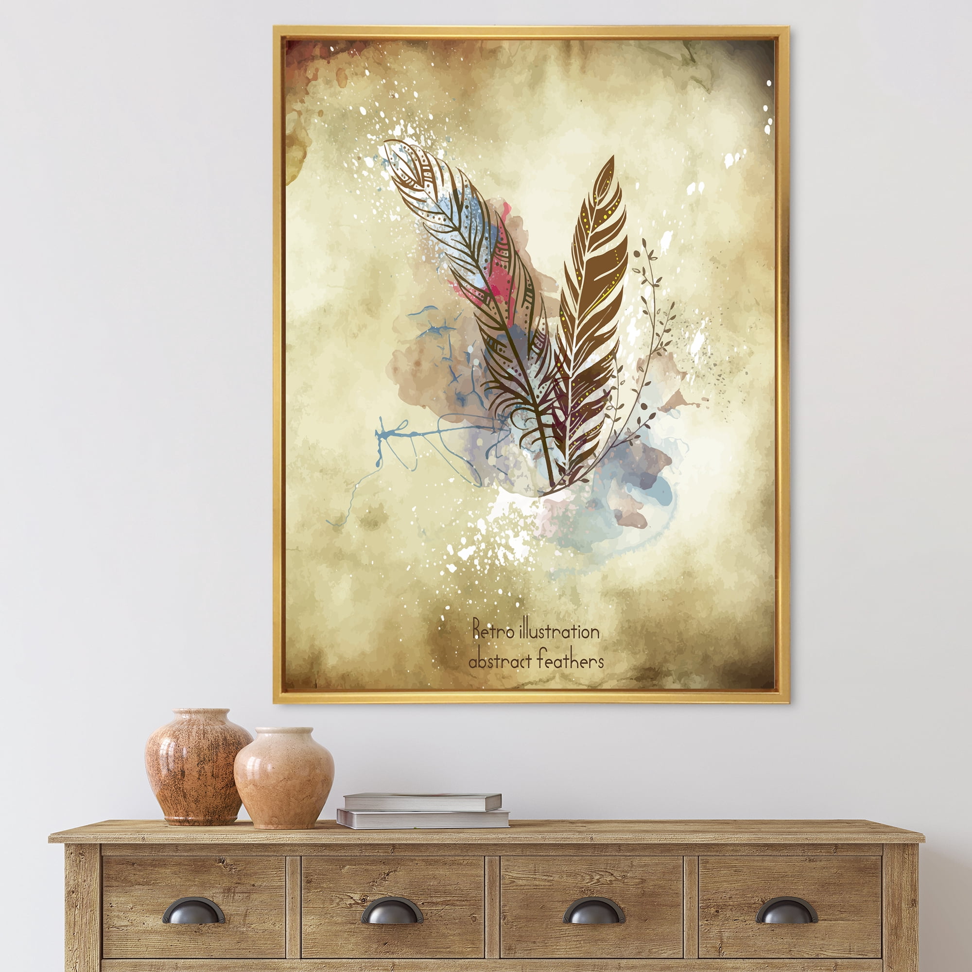 Beige Vintage Flowers' 16" x 32" Framed Painting Canvas Art Print, by Designart