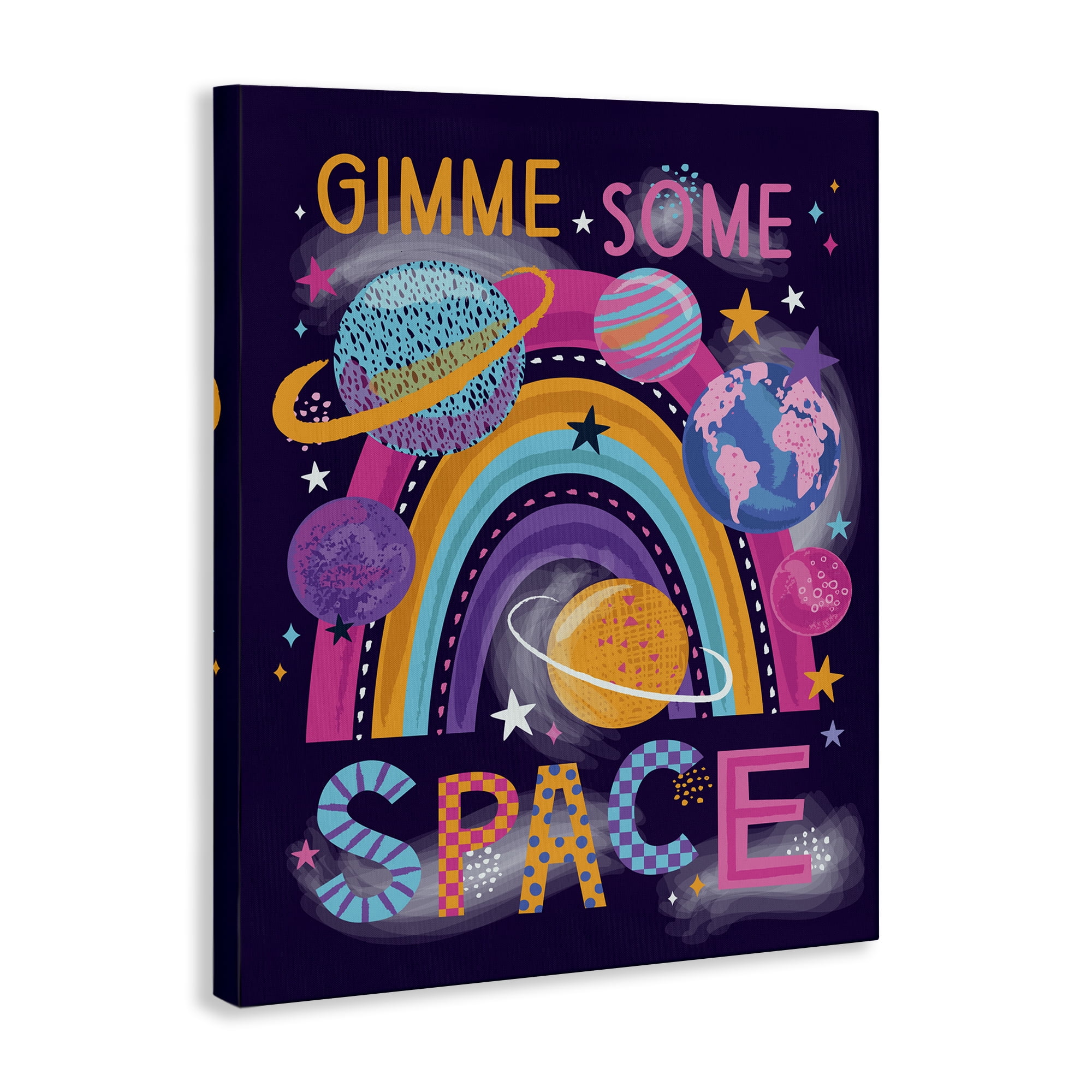 Stupell Industries Gimme Space Planets & Rainbow Astrology & Stars Painting Wrapped Canvas Art Print Wall Art, 16 x 20