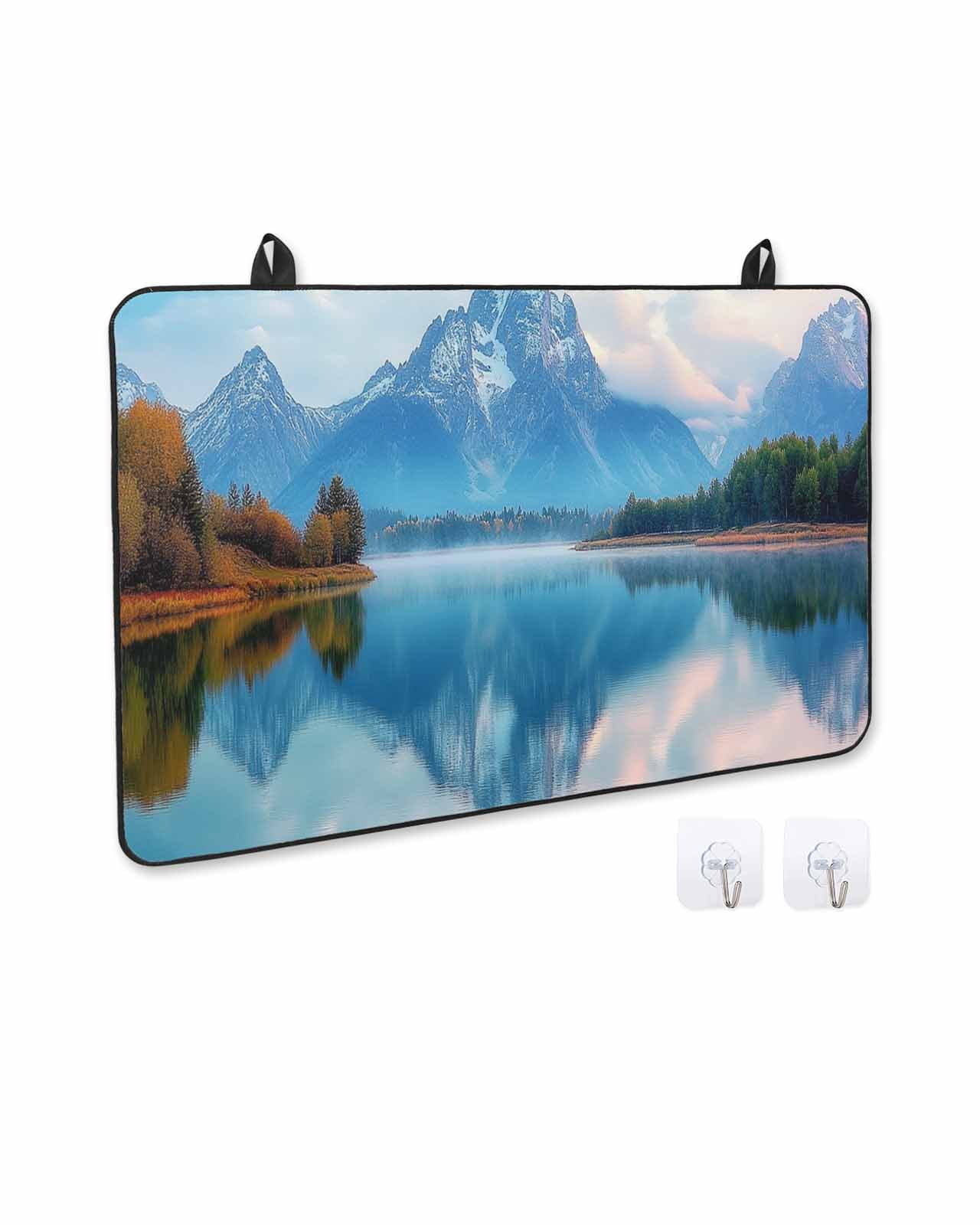 nqOlkjepod Large Induction Cooktop Protector Mat 24"x21", Blue Mountain Stove Top Covers for Electric Stove, Forest Modern Art Pastoral Decorative Stove Burner Cover Mats, Glass Top Stove Cover