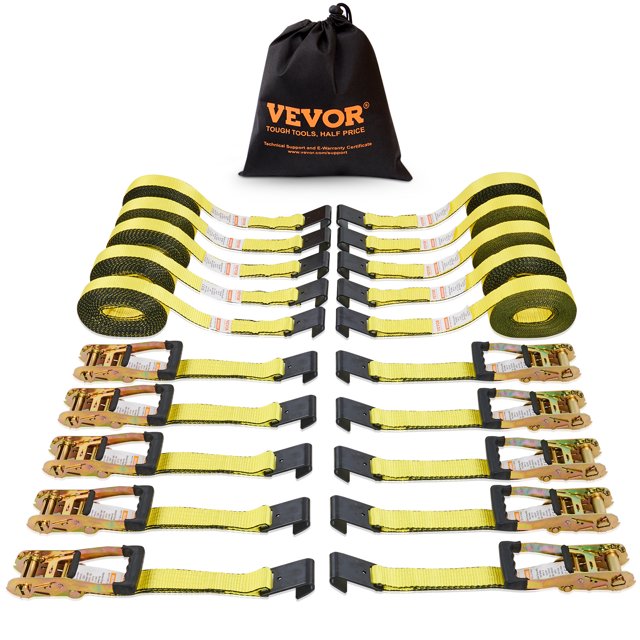 VEVOR Sangles d'Attache à Cliquet (10pk), 10000 lb Résistance à la Rupture, Cliquet Sans Fin avec 10 Attaches Premium 2 Pouces x 30 Pieds Robustes, Raccords à Ressort pour Déplacer Sécuriser la Cargaison, Appareils, Moto