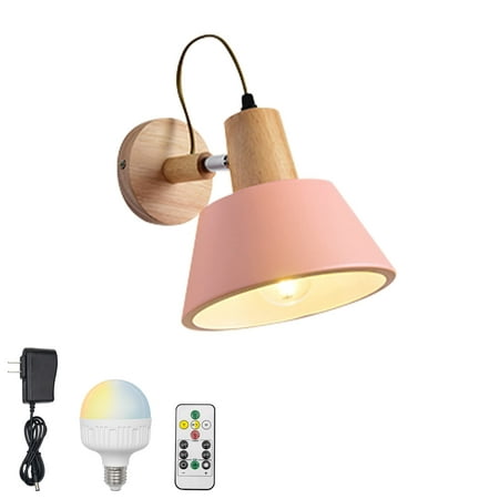 

FSLiving Battery Opertaed Wall Sconce Wireless Remote Control Lamp Rechargeable Stepless Dimming LED Bulb Macaron Pink Color Wall Light Fixture Nightstand Lamp for Reading Dorm Stairways - 1 Lamp