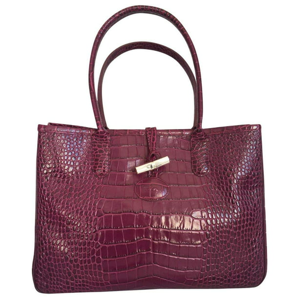 Longchamp Roseau Crocodile-embossed Shoulder Bag Purple NEW