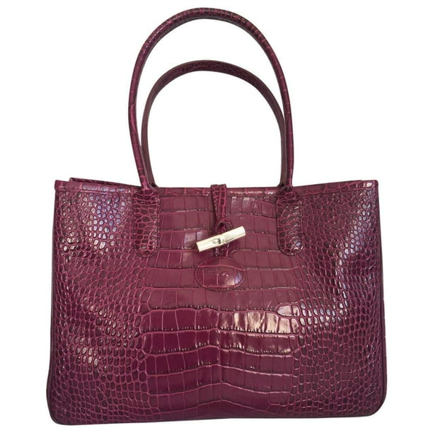 Longchamp Roseau Crocodile-embossed Shoulder Bag Purple NEW Longchamp Roseau Crocodile-embossed Shoulder Bag Purple NEW