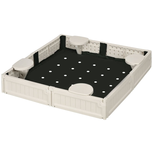 Cream White HDPE Sandbox with Canopy & Liner - 48” Outdoor Play Area for Backyard Fun