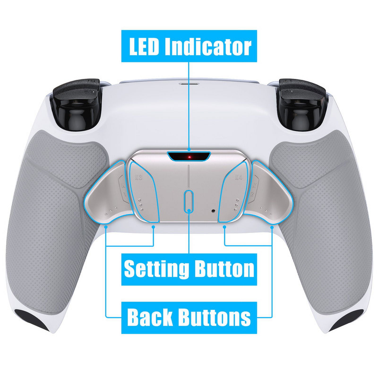 eXtremeRate Real Metal Buttons RMB RISE4 V3 Remap Kit for PS5 Controller BDM-030 040 050, Redesigned Gray Rubberized Grip White Bottom Shell Upgrade Board 4 Silver Back Paddles Set for PS5 Controller