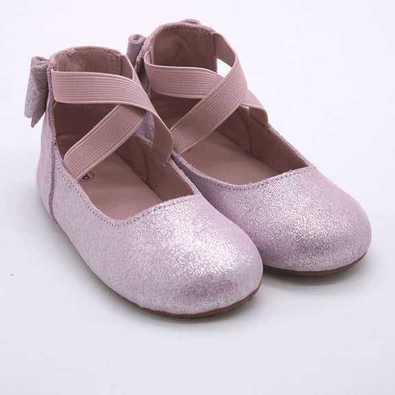 Girls Abigale bow back zip up ballet flats Shimmer suede, Lilac 8 toddler