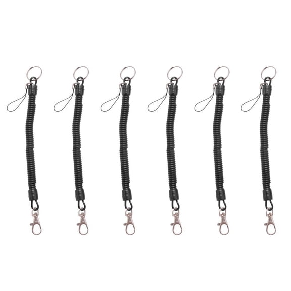 6X Lobster Clasp Black Spring Stretchy Coil Cord Strap Keychain Key Chain Rope