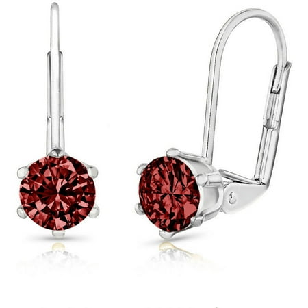 Pori Jewelers 2.0 Carat T.G.W. Round Genuine Garnet Gemstone 18KT White Gold-Plated Lever-back Earrings