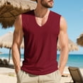 thumbnail image 2 of UVEASISHA Cut Off Shirts for Men Cotton V Neck Sleeveless Gym T-Shirts Solid Color Loose Beach Tank Tops Lightweight Bodybuilding Workout Shirt Wine M, 2 of 10