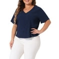 thumbnail image 2 of DARING DIVA Women's Plus V Neck Button Casual Blouse 2X Navy Blue, 2 of 6