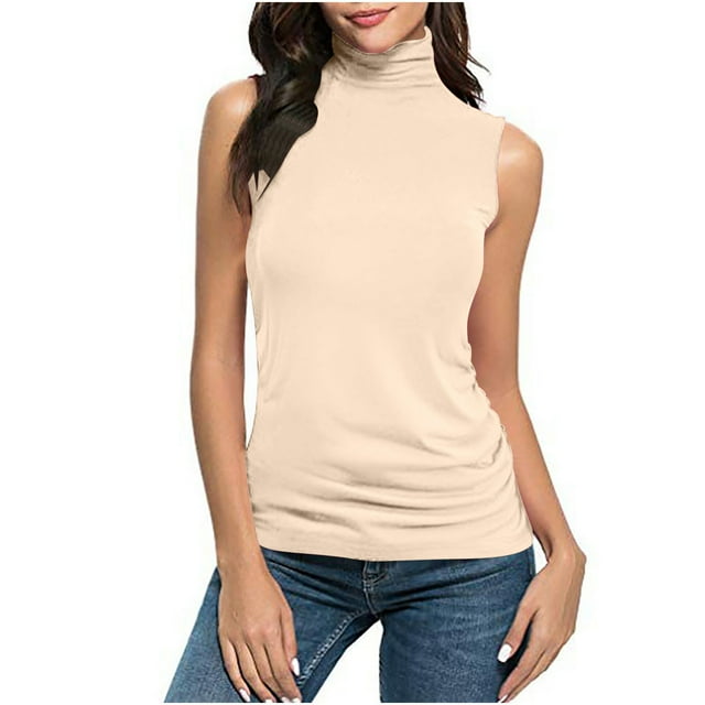 Sleeveless Turtlenecks for Women Tunic Plus Size Mock Neck Soft Tank Tops Basic Stretch Slim Fit Undershirts