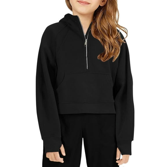 Girls Long Sleeve Half Zip Hoodie Sweatshirt with Kangaroo Pocket Soft Pullover Lightweight Top for Kids Teenagers