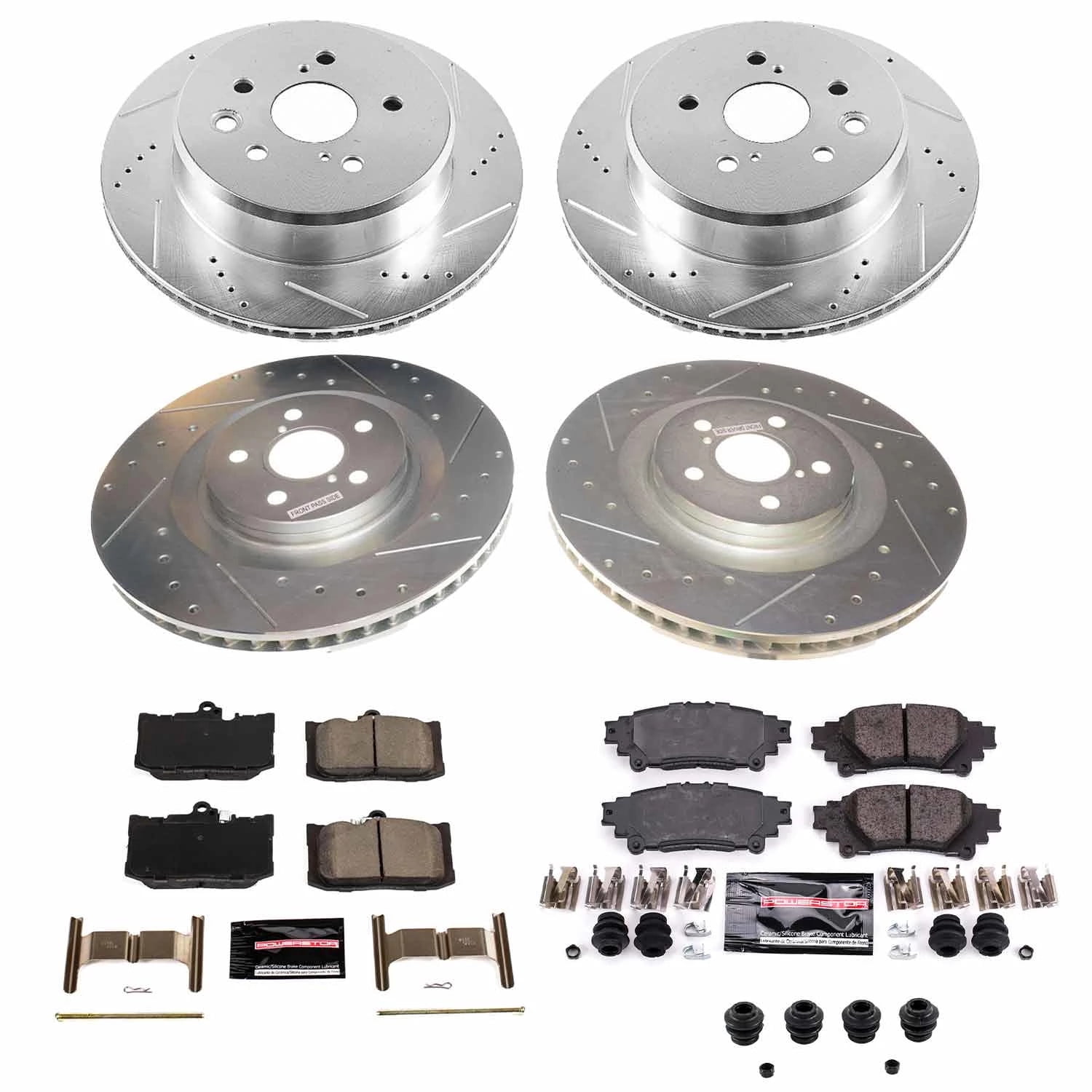 PowerStop Front and Rear Z26 Street Warrior Carbon-Fiber Ceramic Brake Pad and Drilled and Slotted Rotor Kit Fits: LEXUS Select Models K8453-26