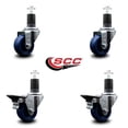 thumbnail image 2 of 3 Inch Solid Poly Wheel Swivel 1-5/8 Inch Expanding Stem Caster Set 2 Brakes SCC, 2 of 2