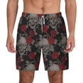 thumbnail image 2 of Goofa Skull and Red Roses Printed Men's Swim Trunks Board Shorts Quick Dry Mens Swimming Trunks with Compression Liner,Breathable Fit Hawaii Beach Shorts-3X-Large, 2 of 9