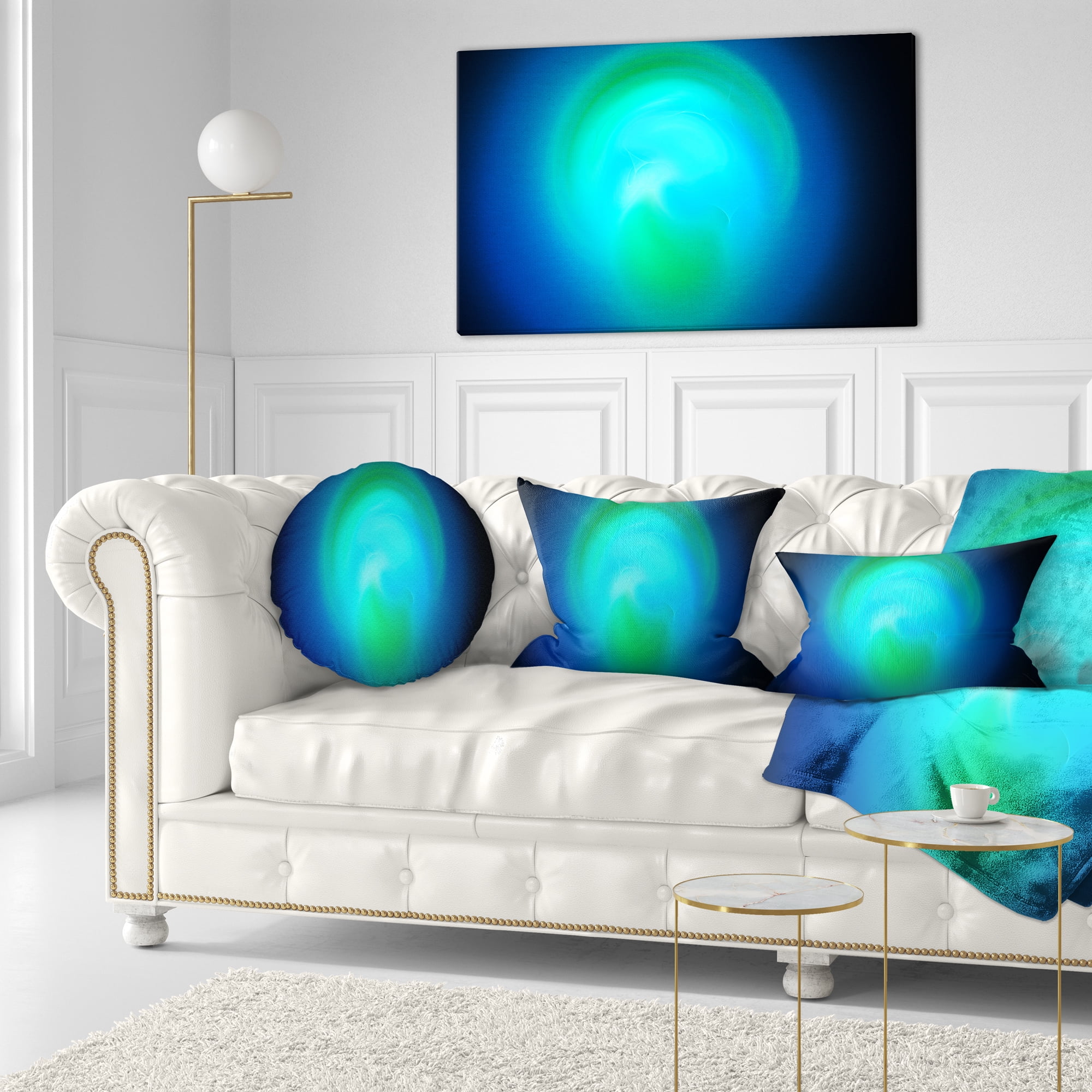 Designart Blue Misty Sphere on Black - Abstract Throw Pillow - 12x20