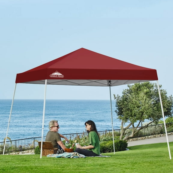 EAGLE PEAK 10x10 Slant Leg Pop Up Canopy Tent Easy One Person Setup Instant Outdoor Beach Canopy Folding Portable Sports Shelter 10x10 Base 8x8 Top