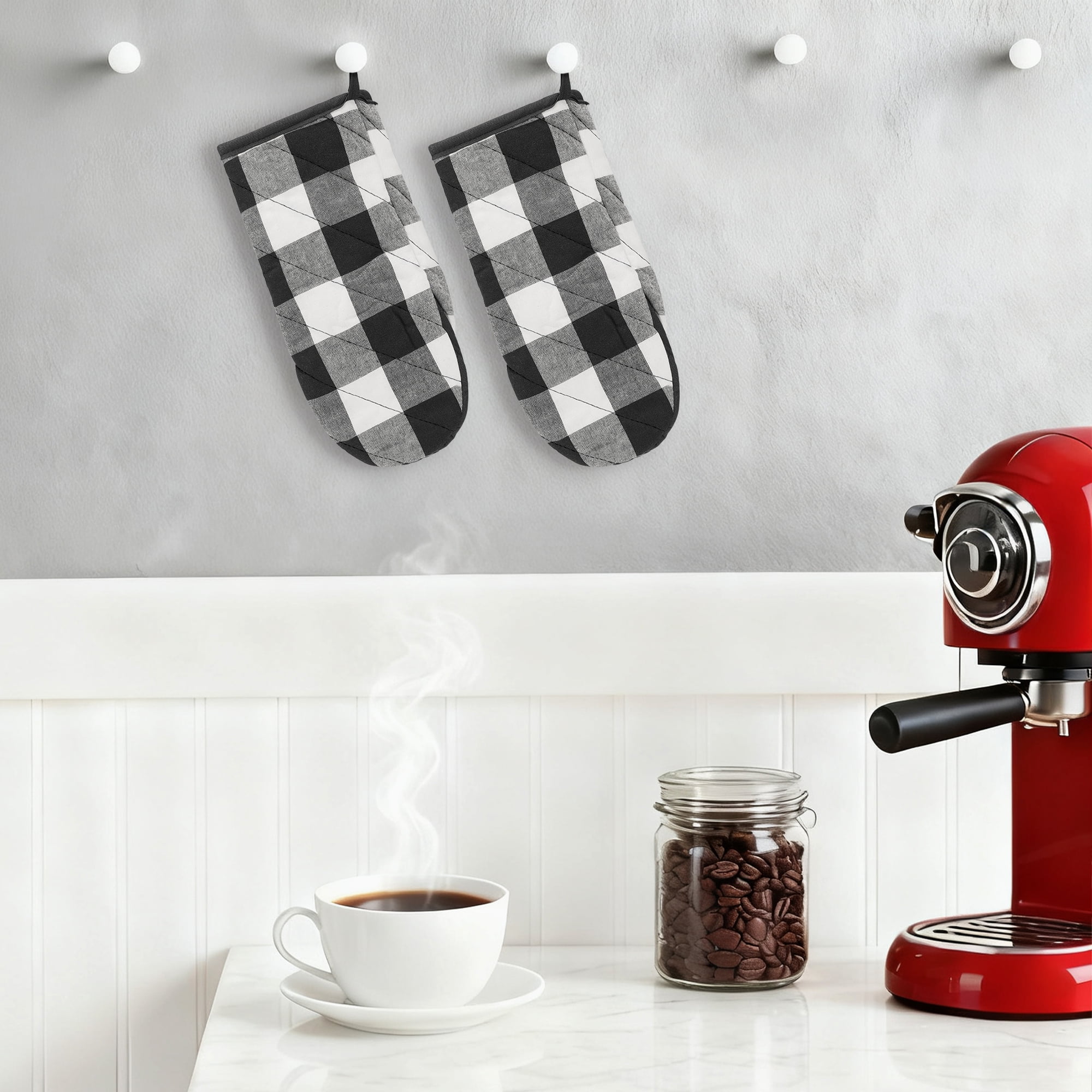 Unique Bargains 2pcs Soft Heat-Resistant Thick Cotton Lining Oven MittsBlack 11.4" x 5.9"