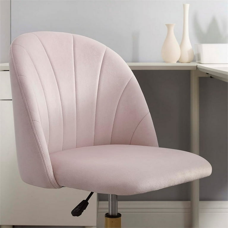 Linon Alyssa Upholstered Adjustable Swivel Desk Chair Gold Legs in Blush  Pink