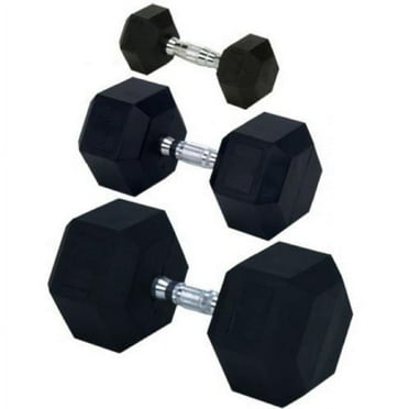 Rubber Encased Solid Hex Dumbbell, 75 lbs
