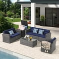 thumbnail image 5 of JOIVI 8 Pieces Patio Furniture Conversation Set, Outdoor Sectional Patio Sofa Set with Storage Box, Coffee Table, 3 Pillows, for Garden, Porch, Navy Blue, 5 of 6
