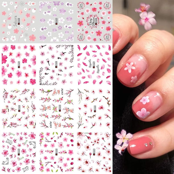 Flores Nail Art Pegatinas Calcomanías Transferencia De Agua Calcomanías De Uñas Suministros De Arte De Uñas 12 Hojas Flor De Melocotón Oso Diseños Florales Pegatinas De Uñas Para A