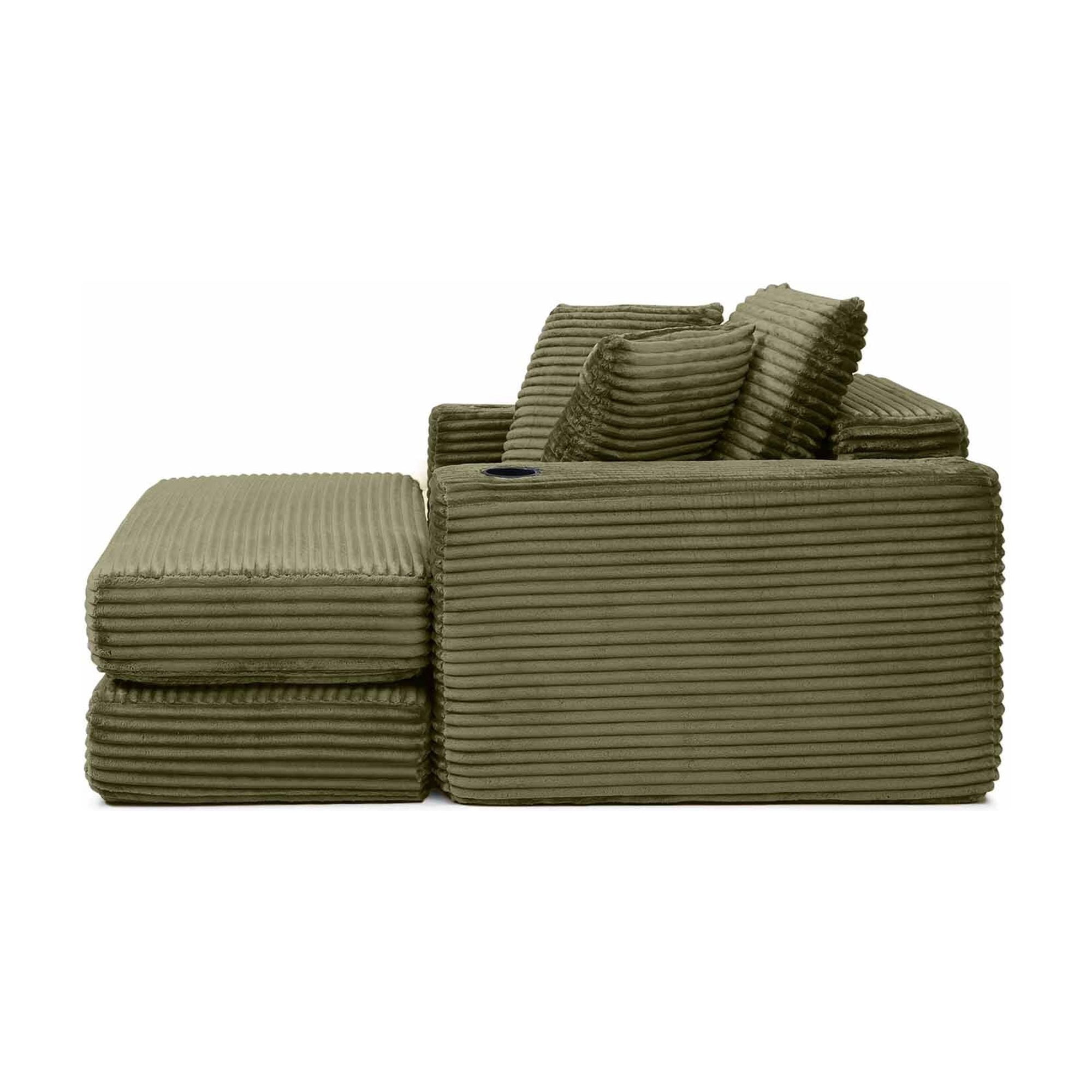 Lunale Boneless Chaise Lounge Chair with Ottoman, 52" Oversized 3-in-1 Convertible Sofa Chair for Living Room, Green Corduroy