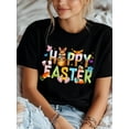 thumbnail image 1 of Plus Size Women's Easter Tee - Cute Cartoon Letter Print, Casual Round Neck, Short Sleeve, Polyester - Machine Washable, Spring/Summer Collection, Plus Size Blouses Tee For Adult, Men, Women, Teen, T, 1 of 7