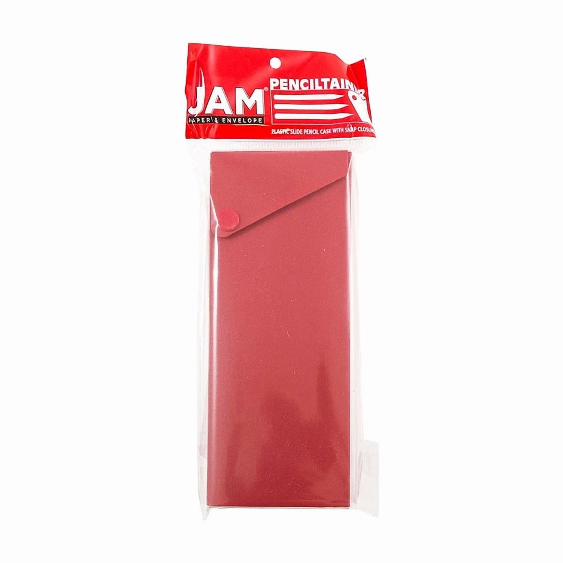 Jam Paper Plastic Sliding Pencil Case Box With Button Snap Red 2166513299