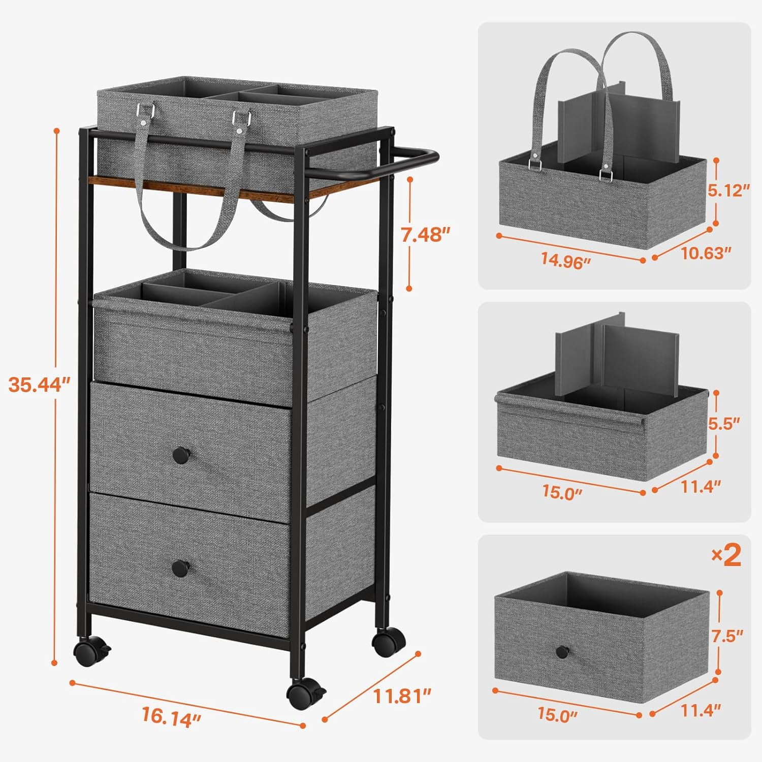 Diaper Caddy Organizer Cart with Drawers - 3In1 Rolling Storage Cart for Crib Bedroom Art &  (Black)