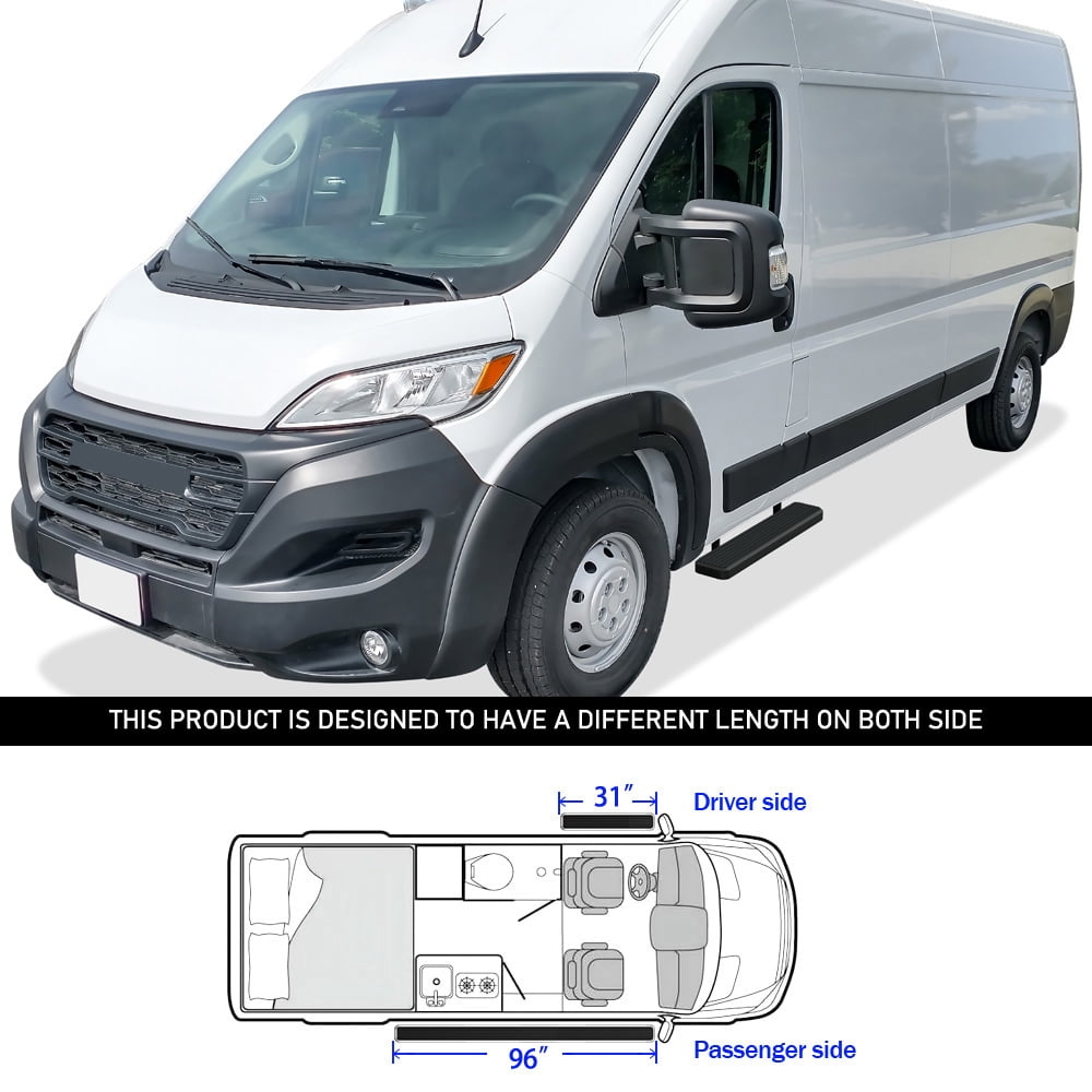 APS Running Boards 5in Black Compatible with Ram ProMaster 2014-2025 Full Size Van 136 inches 159 inches Wheelbase 3-Door (Nerf Bars Side Steps Side Bars)