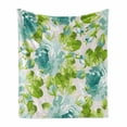 thumbnail image 1 of Shabby Flora Soft Flannel Fleece Throw Blanket, Tropical Botany Garden Theme Blue Roses Leaves and Bouquets, Cozy Plush for Indoor and Outdoor Use, 50" x 70", Turquoise Pale Pink, by Ambesonne, 1 of 6